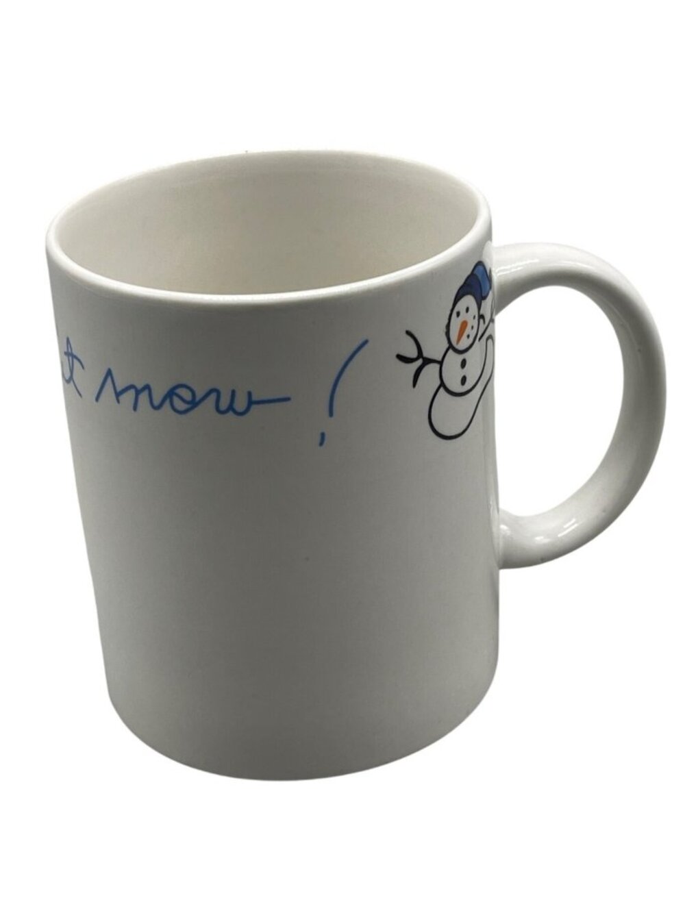 Christmas let it snow snowman hot coco coffee cup mug white handle READ
